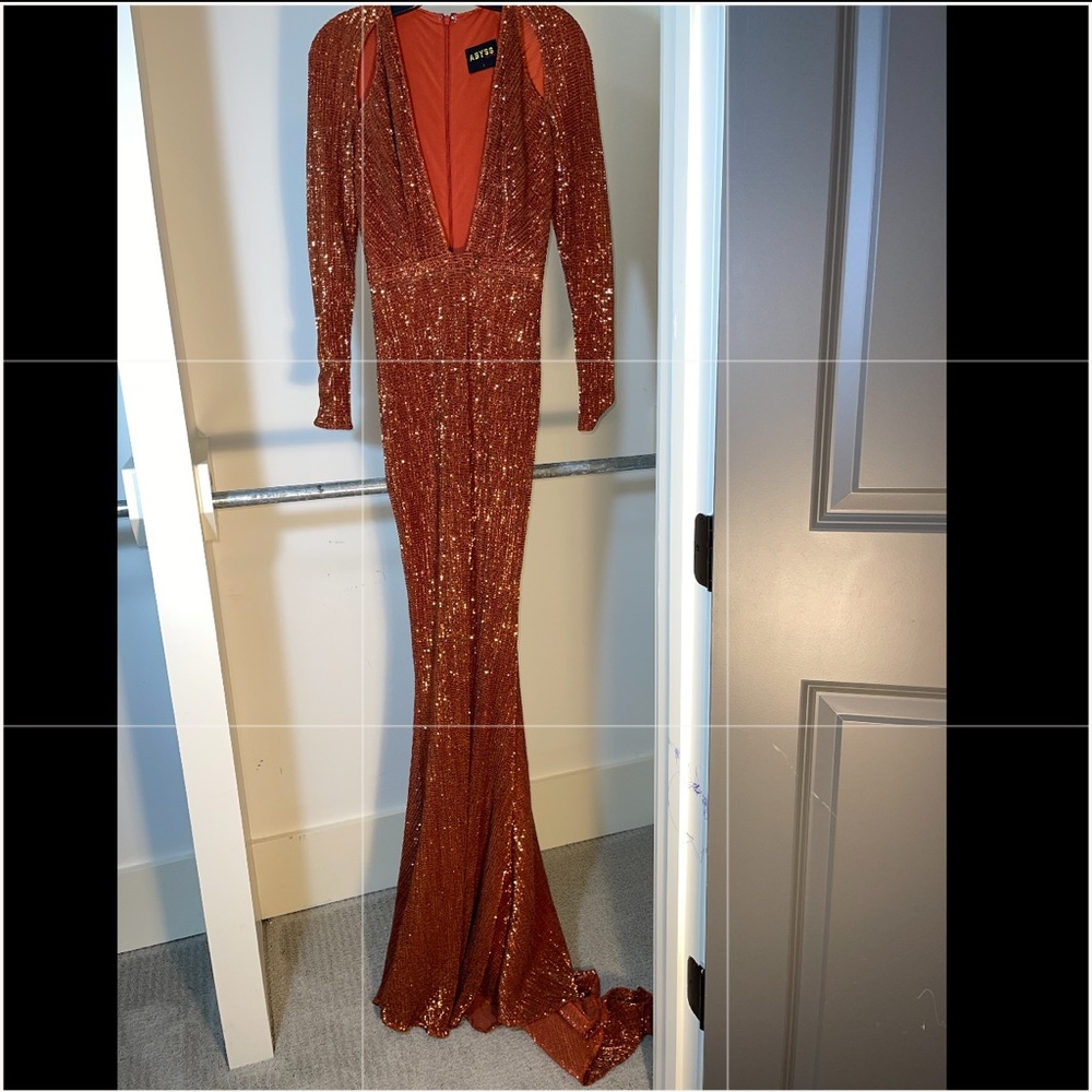 Burnt orange long sleeve sequin dress